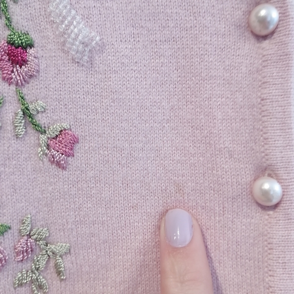 Vintage Italian Merino Wool and Silk Embroidered and Beaded Pink Cardigan Medium - Picture 13 of 15
